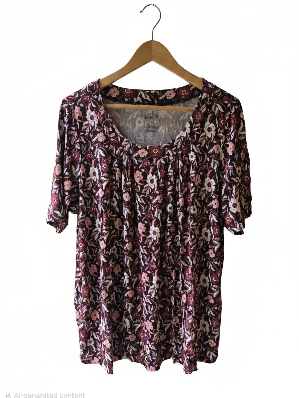 Croft & Barrow Pink and Burgundy Floral Scoop Neck Short Sleeve Top XL